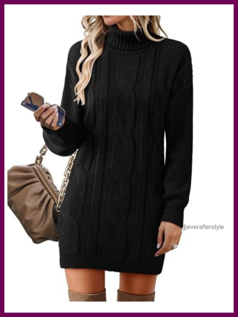 Womens Long Sleeve Turtleneck Sweater Dress Ribbed Knit Stretchy Midi Casual
